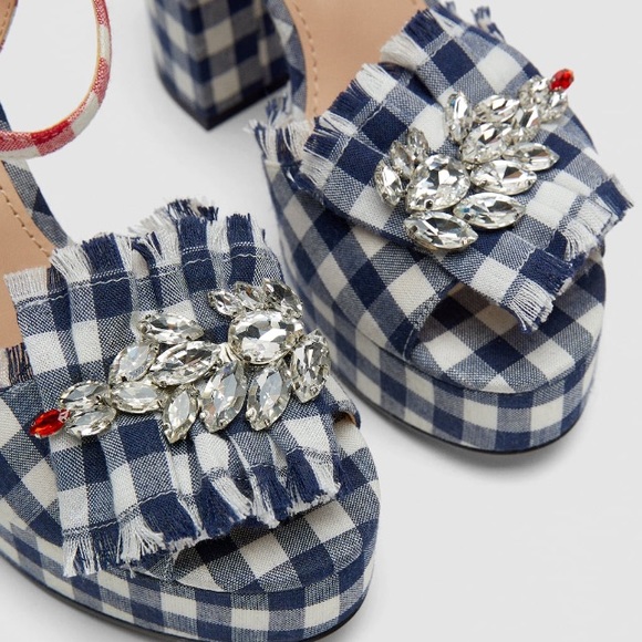 Zara Vichy pattern bejeweled platform sandals HP! - Picture 4 of 6